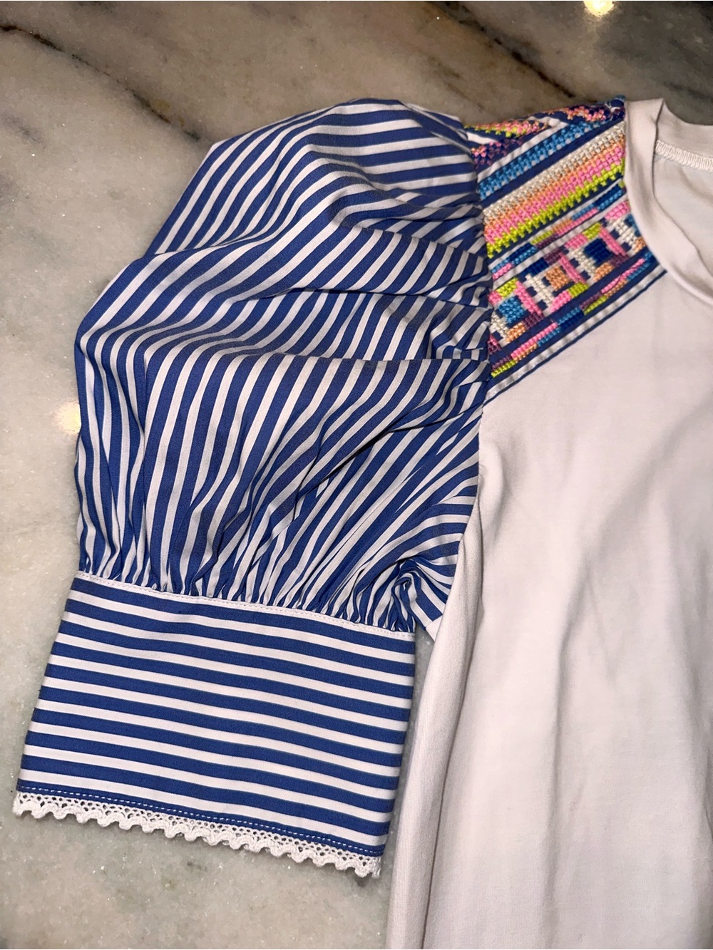 NWT Tanya Taylor Size XS Maddie Top Women’s White Embroidered Striped Sleeves - Picture 6 of 15